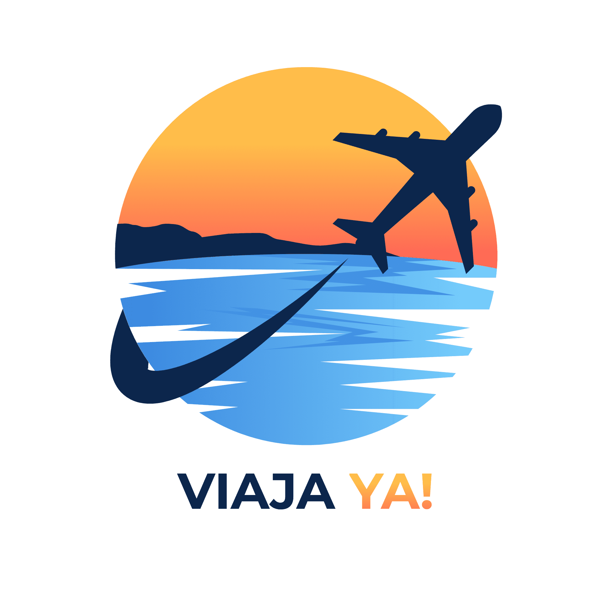 Logo de la empresa - Atardecer de fondo y avion volando